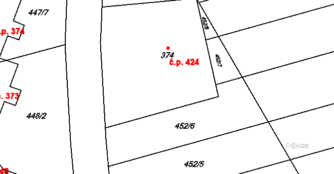 Rokytnice 424 na parcele st. 374 v KÚ Rokytnice u Přerova, Katastrální mapa