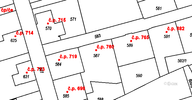 Šluknov 760 na parcele st. 587 v KÚ Šluknov, Katastrální mapa