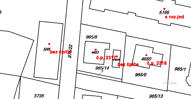 Rožnov pod Radhoštěm 2317 na parcele st. 4453 v KÚ Rožnov pod Radhoštěm, Katastrální mapa