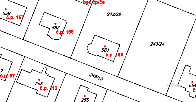 Zdětín 165 na parcele st. 561 v KÚ Zdětín u Benátek nad Jizerou, Katastrální mapa
