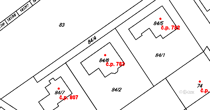 Březce 783, Štěpánov na parcele st. 84/6 v KÚ Březce, Katastrální mapa