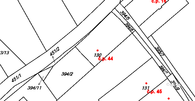 Horní Cetno 44, Niměřice na parcele st. 130 v KÚ Niměřice, Katastrální mapa