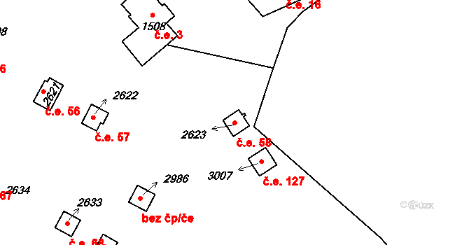 Hamrníky 58, Mariánské Lázně na parcele st. 2623 v KÚ Úšovice, Katastrální mapa