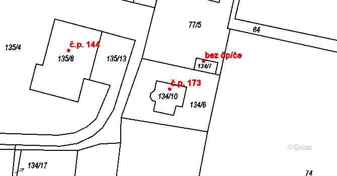 Kratonohy 173 na parcele st. 134/10 v KÚ Kratonohy, Katastrální mapa