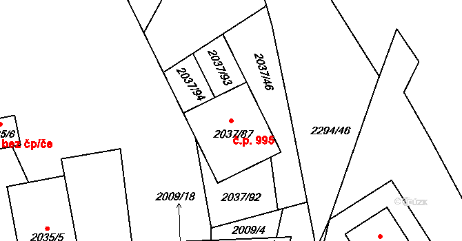 Týniště nad Orlicí 995 na parcele st. 2037/87 v KÚ Týniště nad Orlicí, Katastrální mapa