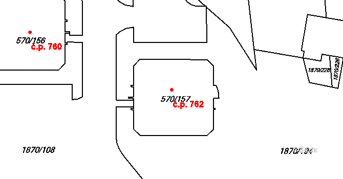 Vyškov-Předměstí 762, Vyškov na parcele st. 570/157 v KÚ Vyškov, Katastrální mapa
