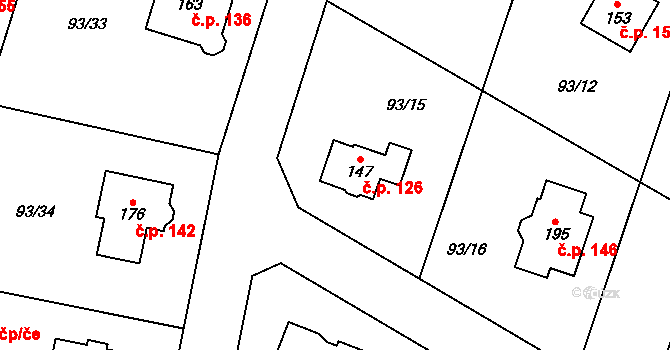 Hoděšovice 126, Býšť na parcele st. 147 v KÚ Hoděšovice, Katastrální mapa