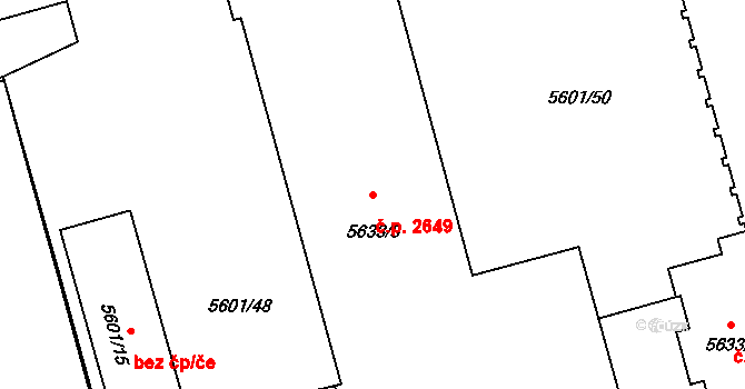 Východní Předměstí 2649, Plzeň na parcele st. 5633/3 v KÚ Plzeň, Katastrální mapa