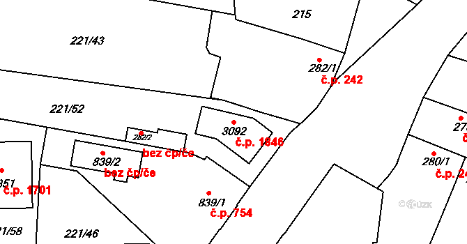 Lysá nad Labem 1846 na parcele st. 3092 v KÚ Lysá nad Labem, Katastrální mapa