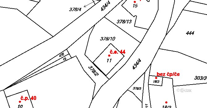 Lideň 44, Málkov na parcele st. 11 v KÚ Lideň, Katastrální mapa