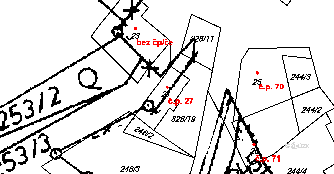 Dolní Bolíkov 27, Cizkrajov na parcele st. 24 v KÚ Dolní Bolíkov, Katastrální mapa