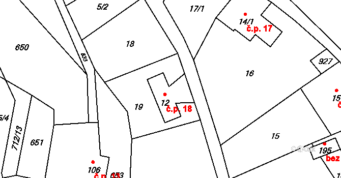 Vysoká Lípa 18, Jetřichovice na parcele st. 12 v KÚ Vysoká Lípa, Katastrální mapa