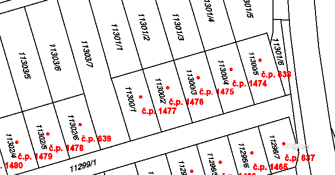 Severní Předměstí 1476, Plzeň na parcele st. 11300/2 v KÚ Plzeň, Katastrální mapa