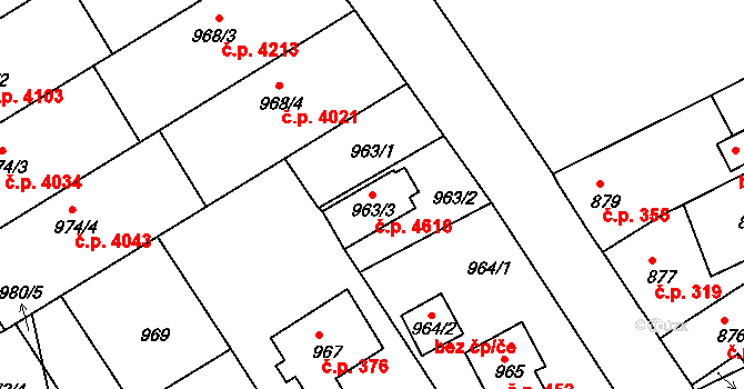 Mšeno nad Nisou 4616, Jablonec nad Nisou na parcele st. 963/3 v KÚ Mšeno nad Nisou, Katastrální mapa