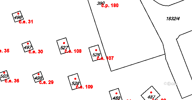 Sloup v Čechách 107 na parcele st. 526 v KÚ Sloup v Čechách, Katastrální mapa