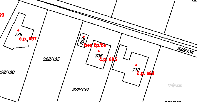 Struhařov 695, Kamenice na parcele st. 706 v KÚ Štiřín, Katastrální mapa