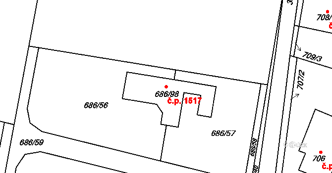 Žamberk 1517 na parcele st. 686/98 v KÚ Žamberk, Katastrální mapa