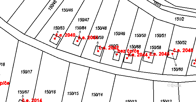 Domanínek 2042, Bystřice nad Pernštejnem na parcele st. 150/59 v KÚ Domanínek, Katastrální mapa