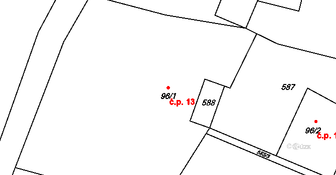 Dětřichov nad Bystřicí 13 na parcele st. 96/1 v KÚ Dětřichov nad Bystřicí, Katastrální mapa