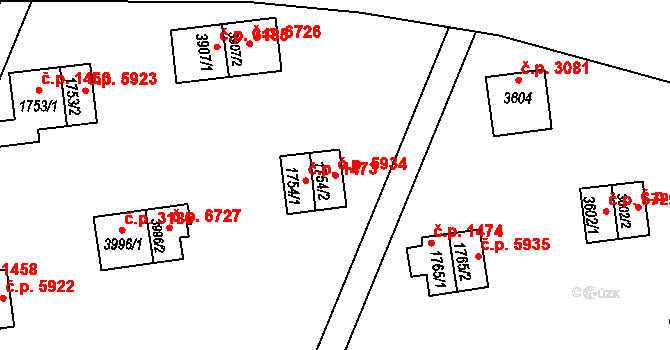 Zlín 5934 na parcele st. 1754/2 v KÚ Zlín, Katastrální mapa