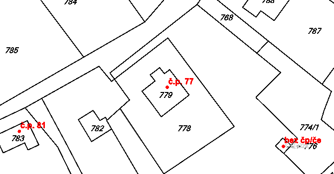 Loučky 77, Zátor na parcele st. 779 v KÚ Loučky u Zátoru, Katastrální mapa