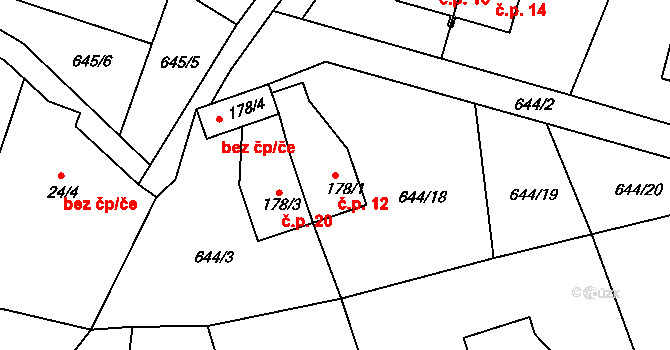 Žabovřesky 12, Chlístov na parcele st. 178/1 v KÚ Chlístov u Benešova, Katastrální mapa