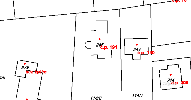Chocerady 191 na parcele st. 246 v KÚ Chocerady, Katastrální mapa