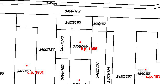 Kadaň 1985 na parcele st. 3460/369 v KÚ Kadaň, Katastrální mapa