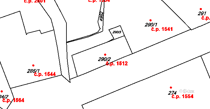 Kroměříž 1512 na parcele st. 290/2 v KÚ Kroměříž, Katastrální mapa