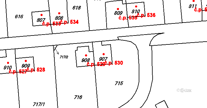 Heřmanice 530, Ostrava na parcele st. 907 v KÚ Heřmanice, Katastrální mapa