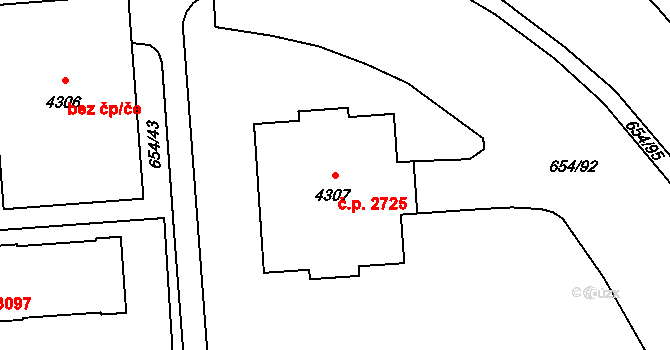 Zábřeh 2725, Ostrava na parcele st. 4307 v KÚ Zábřeh nad Odrou, Katastrální mapa