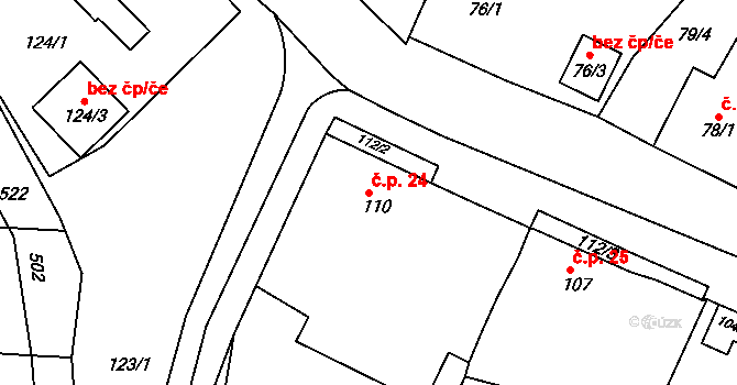 Košíkov 24, Velká Bíteš na parcele st. 110 v KÚ Košíkov, Katastrální mapa