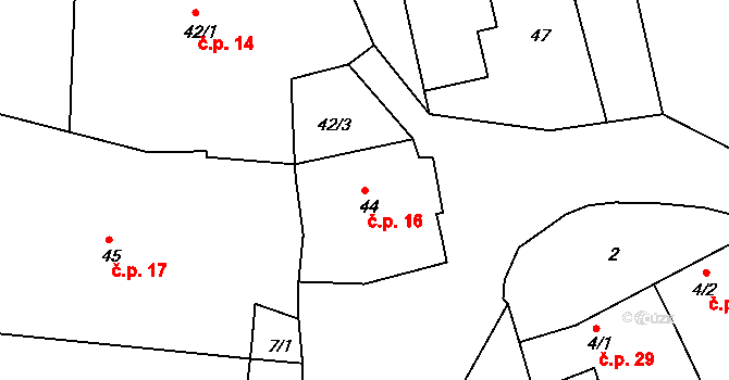 Cerhonice 16 na parcele st. 44 v KÚ Cerhonice, Katastrální mapa