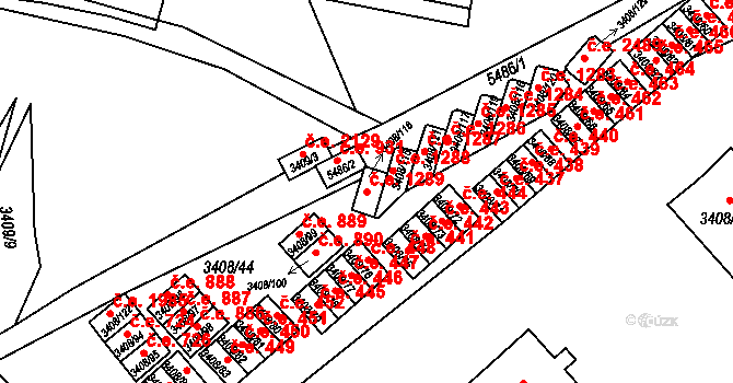 Znojmo 1289 na parcele st. 3408/118 v KÚ Znojmo-město, Katastrální mapa