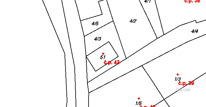 Rojetín 42 na parcele st. 51 v KÚ Rojetín, Katastrální mapa