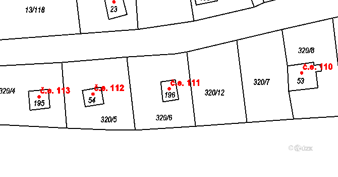 Mechová 111, Lipová na parcele st. 196 v KÚ Mechová, Katastrální mapa