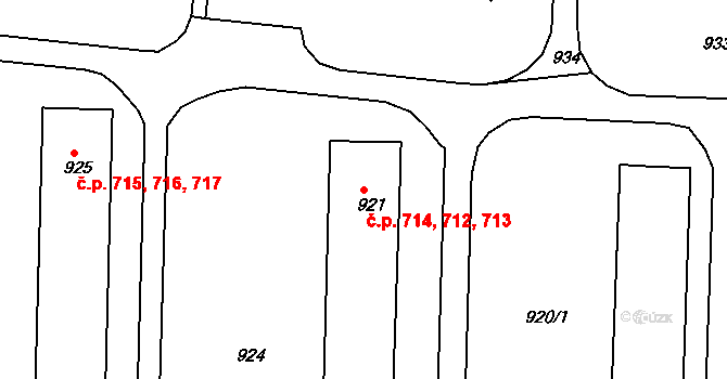 Brumov 712,713,714, Brumov-Bylnice na parcele st. 921 v KÚ Brumov, Katastrální mapa