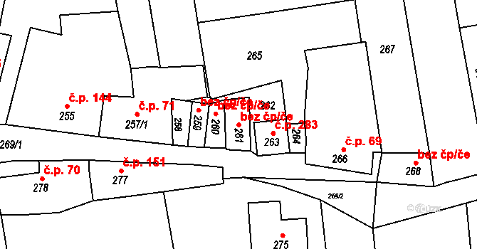 Žádovice 14 na parcele st. 261 v KÚ Žádovice, Katastrální mapa
