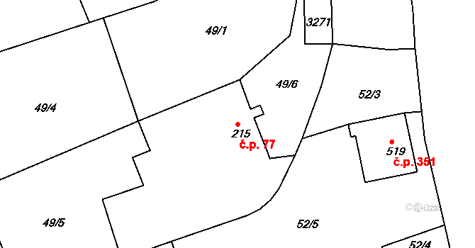 Tečovice 77 na parcele st. 215 v KÚ Tečovice, Katastrální mapa