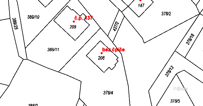 Merklín 39672271 na parcele st. 208 v KÚ Merklín u Karlových Var, Katastrální mapa