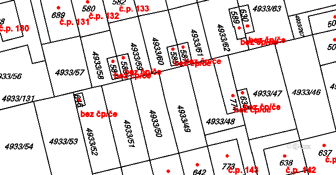 Pasohlávky 40643271 na parcele st. 585 v KÚ Pasohlávky, Katastrální mapa