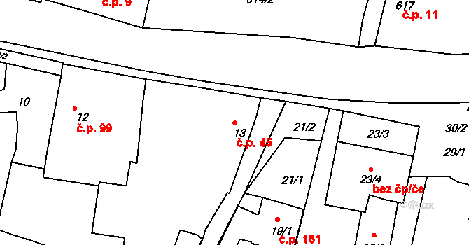 Lípa 45 na parcele st. 13 v KÚ Lípa nad Dřevnicí, Katastrální mapa