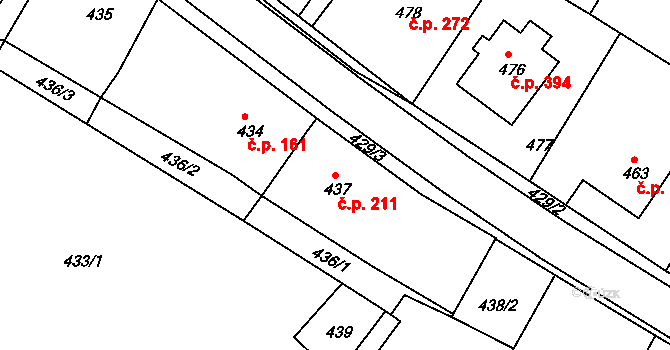 Štípa 211, Zlín na parcele st. 437 v KÚ Štípa, Katastrální mapa