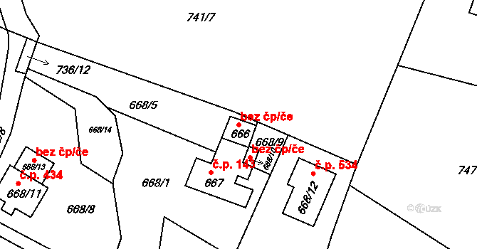 Srubec 41621271 na parcele st. 666 v KÚ Srubec, Katastrální mapa