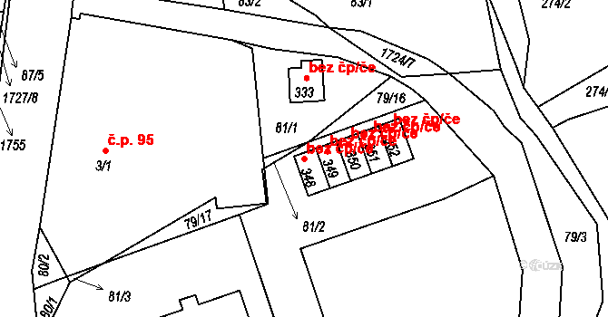 Ohnišov 42419271 na parcele st. 348 v KÚ Ohnišov, Katastrální mapa