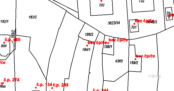 Kožlany 42538271 na parcele st. 184/1 v KÚ Kožlany, Katastrální mapa