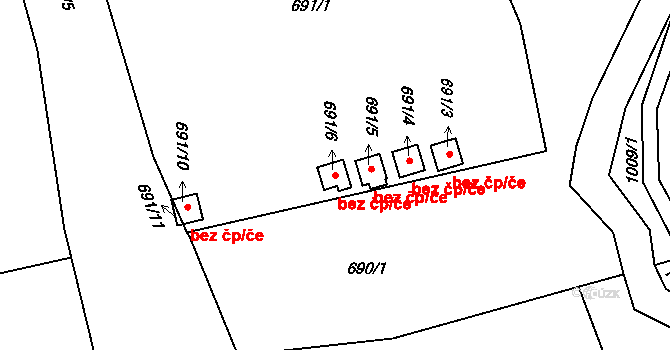 Ostrava 43038271 na parcele st. 691/6 v KÚ Hrabová, Katastrální mapa
