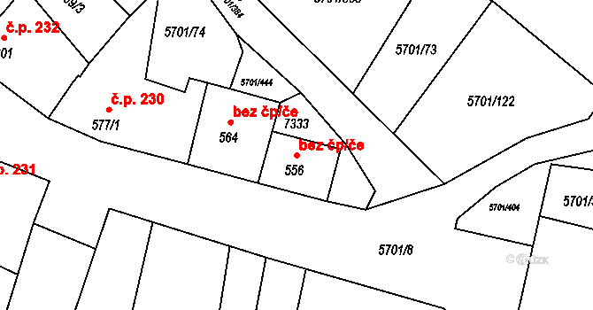 Hrádek 43183271 na parcele st. 556 v KÚ Hrádek u Znojma, Katastrální mapa