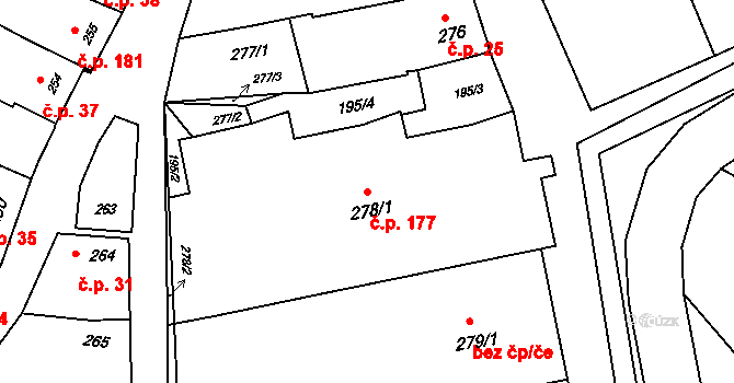 Bošovice 177 na parcele st. 278/1 v KÚ Bošovice, Katastrální mapa