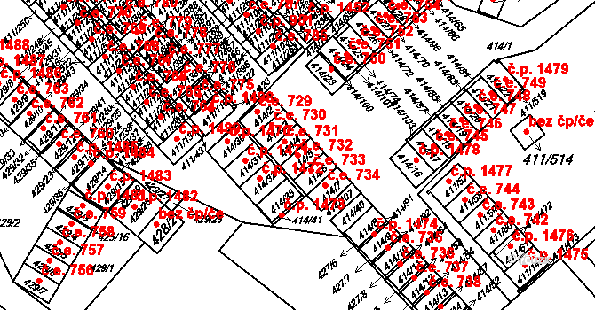 Ráj 732, Karviná na parcele st. 414/5 v KÚ Ráj, Katastrální mapa